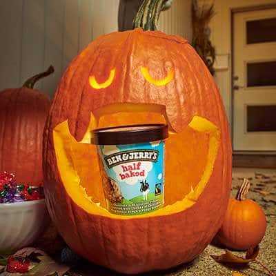 Jack O'Lantern with pint of Half Baked in side