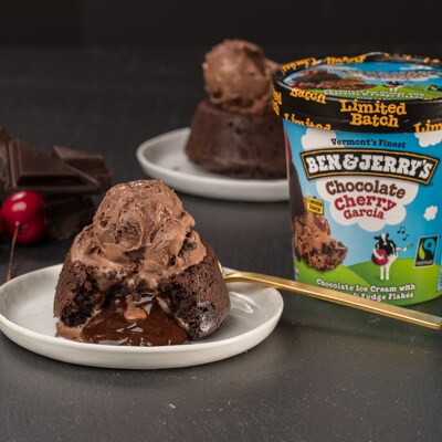 Lava Cake topped with ice cream and ganache oozing out